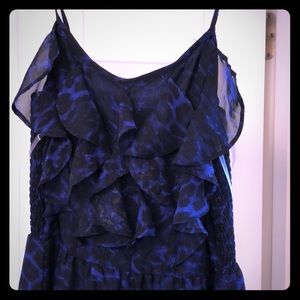 Black and Blue Ruffle Top Spaghetti Strap Dress